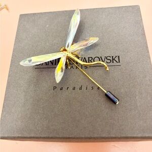 Swarovski Iridescent Crystal and Gold Dragonfly Brooch Pin